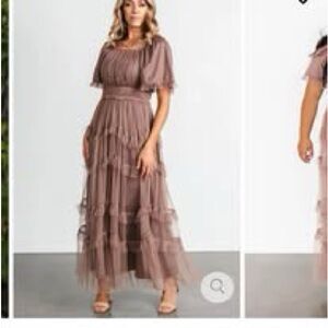 bohme Tiered Tulle Maxi Dress in Mauve Taupe